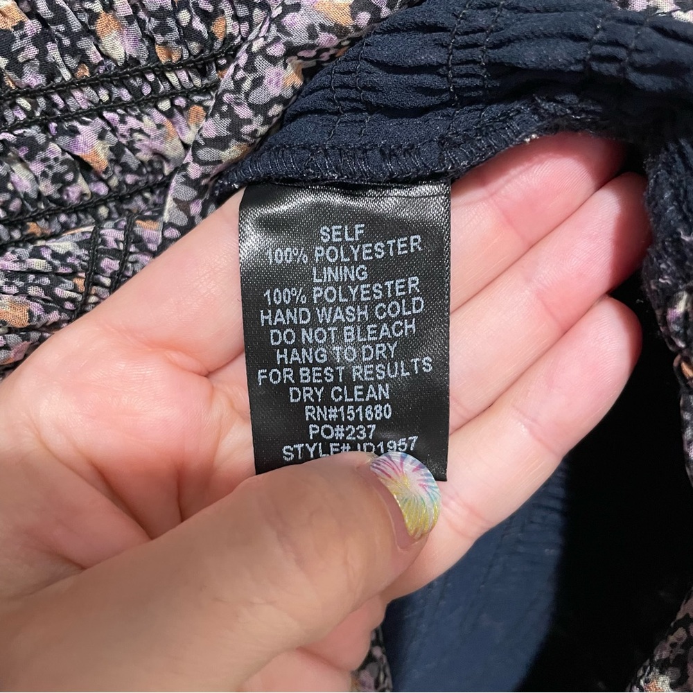 Storia Smocked Ruffle Floral Mini Dress Blue Pink Women’s Size Medium - Picture 9 of 9